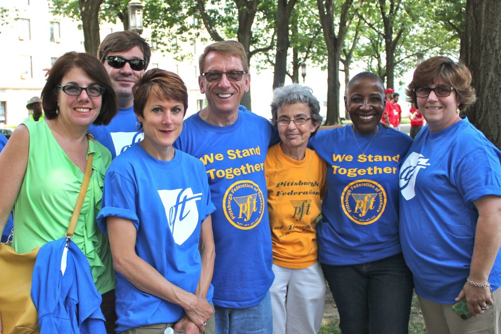 Dawson with fellow teachers at a June 2013 rally in Harrisburg, Pennsylvania advocating for public education.